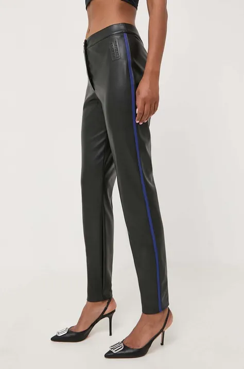 Nohavice Armani Exchange dámske, čierna farba, priliehavé, vysoký pás