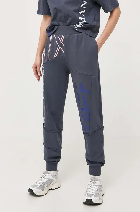 Armani Exchange spodnie dresowe bawełniane kolor szary z nadrukiem