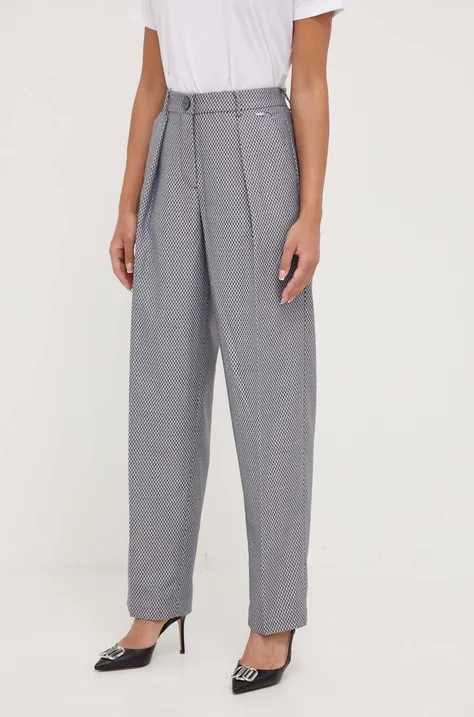 Armani Exchange pantaloni femei, culoarea gri, lat, high waist