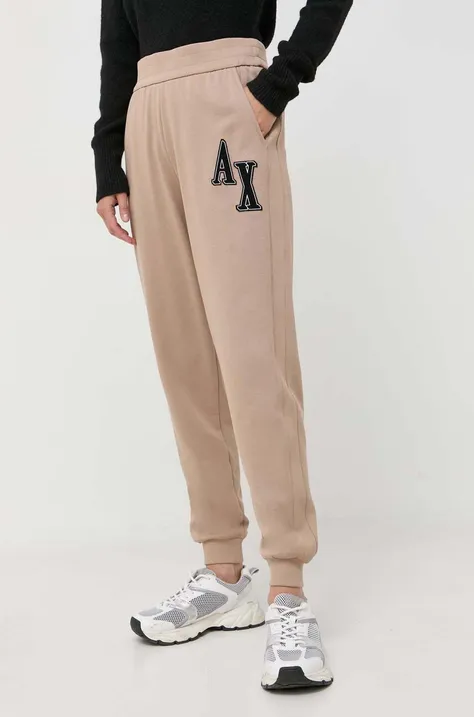 Спортивные штаны Armani Exchange цвет бежевый с аппликацией