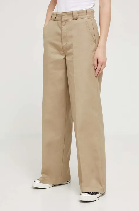 Dickies spodnie damskie kolor beżowy proste high waist