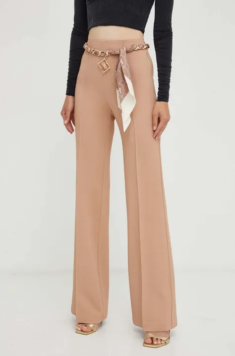 Kalhoty Elisabetta Franchi dámské, béžová barva, jednoduché, high waist