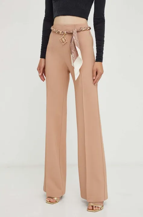 Elisabetta Franchi spodnie damskie kolor beżowy proste high waist