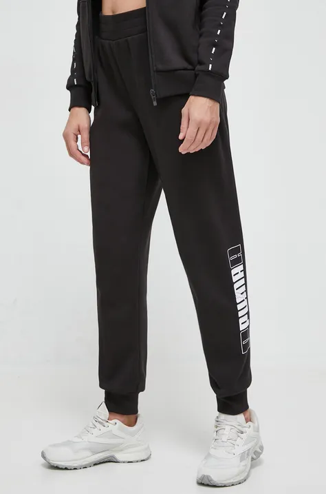 Puma spodnie dresowe ESS+ kolor czarny z nadrukiem