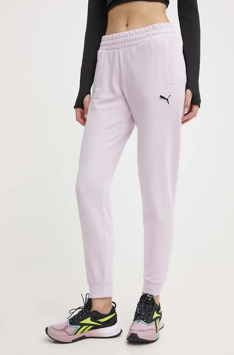 Памучен спортен панталон Puma BETTER ESSENTIALS в лилаво с изчистен дизайн 848007 675989