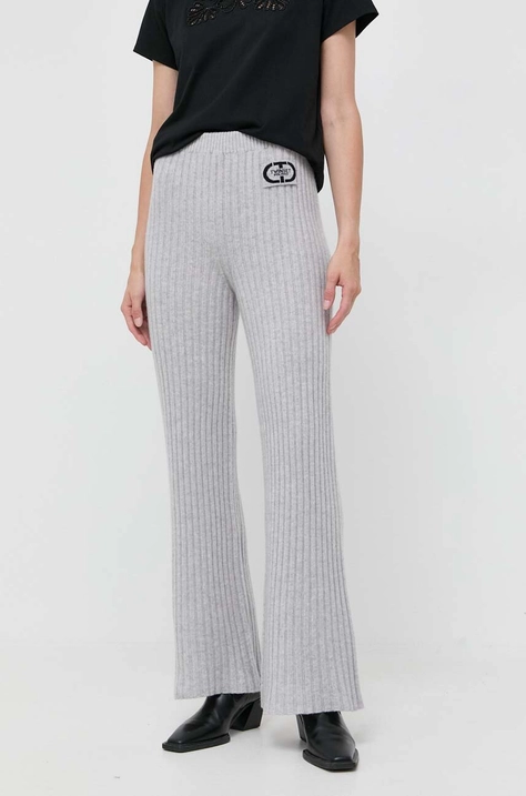 Twinset pantaloni de lana culoarea gri, evazati, high waist