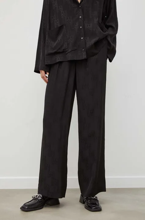 Kalhoty Herskind dámské, černá barva, široké, high waist