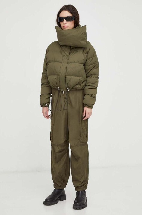 Herskind pantaloni Edwin femei, culoarea verde, fason cargo, high waist