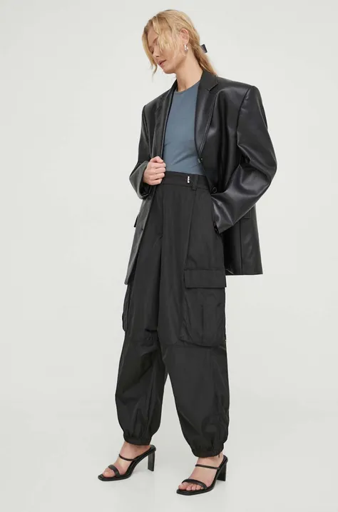 Herskind spodnie Edwin damskie kolor czarny fason cargo high waist