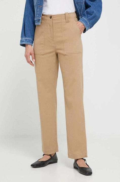 Weekend Max Mara pantaloni femei, culoarea maro, drept, high waist