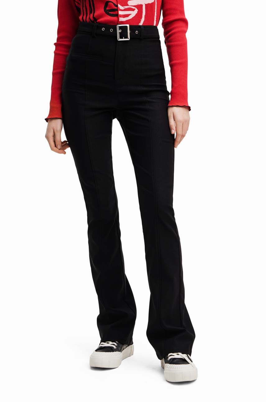 Desigual spodnie damskie kolor czarny szerokie medium waist