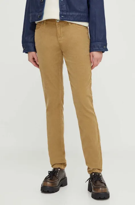 Вельветовые брюки Marc O'Polo цвет бежевый облегающее средняя посадка
