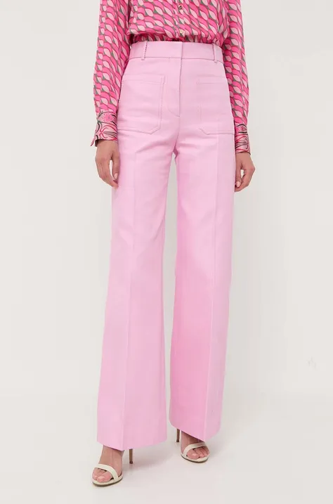 Victoria Beckham nadrág női, rózsaszín, magas derekú széles