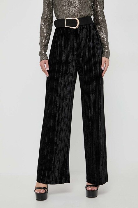Guess pantaloni femei, culoarea negru, lat, high waist