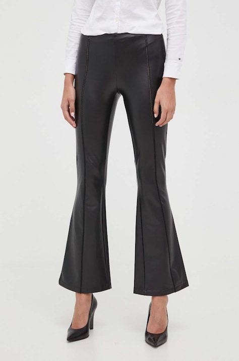 Guess pantaloni femei, culoarea negru, mulata, high waist