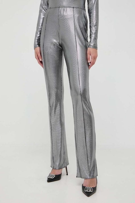 Notes du Nord pantaloni femei, culoarea argintiu, evazati, high waist