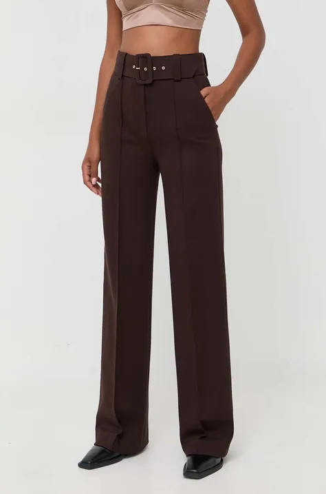 Luisa Spagnoli spodnie damskie kolor brązowy szerokie high waist