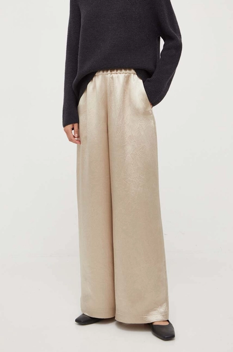 Kalhoty Max Mara Leisure dámské, béžová barva, široké, high waist