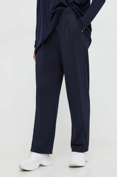 Max Mara Leisure pantaloni femei, culoarea albastru marin, drept, high waist