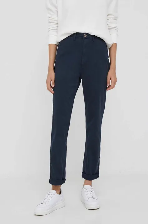 Kalhoty Pepe Jeans Nora dámské, tmavomodrá barva, jednoduché, high waist