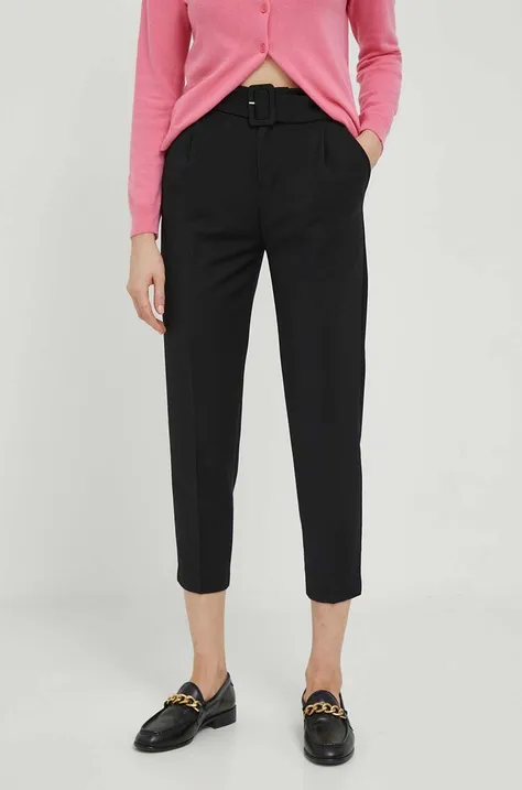 United Colors of Benetton pantaloni femei, culoarea negru, drept, high waist
