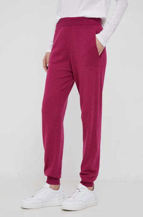 Nohavice s prímesou kašmíru United Colors of Benetton ružová farba, rovné, vysoký pás