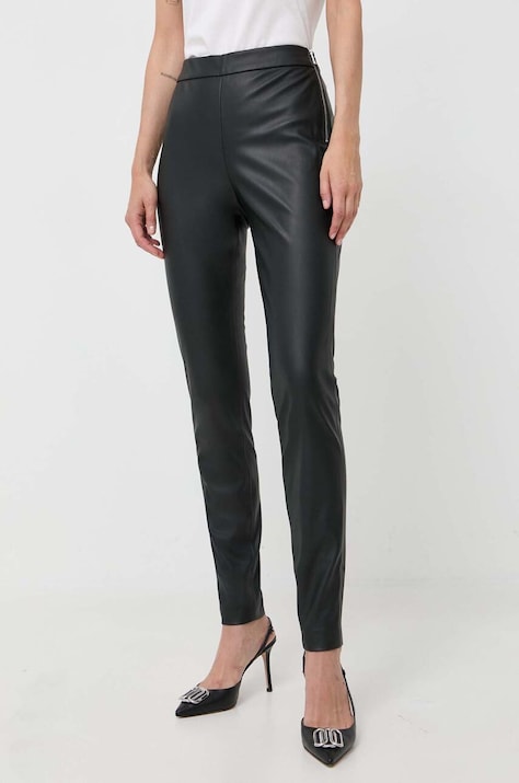 Hlače Boss Orange BOSS ORANGE za žene, boja: crna, uski kroj, visoki struk