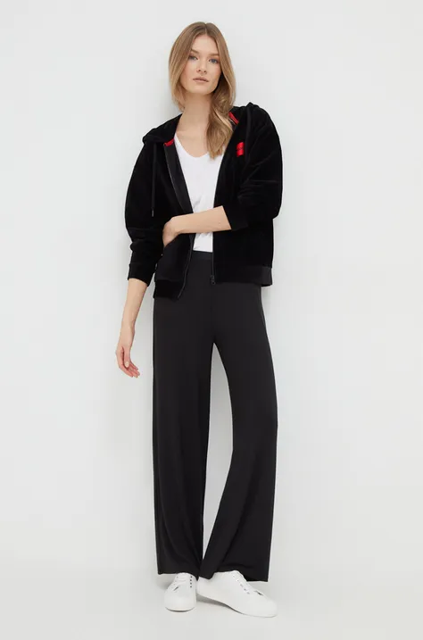 Homewear hlače HUGO boja: crna, široke, visoki struk