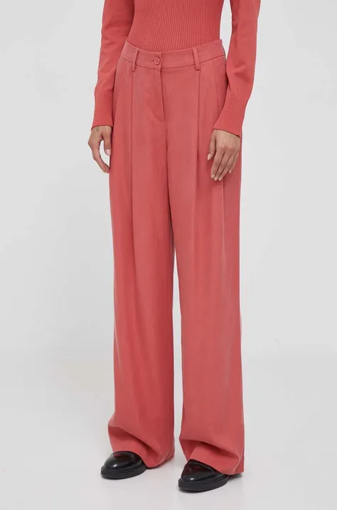 Sisley spodnie damskie kolor różowy szerokie high waist
