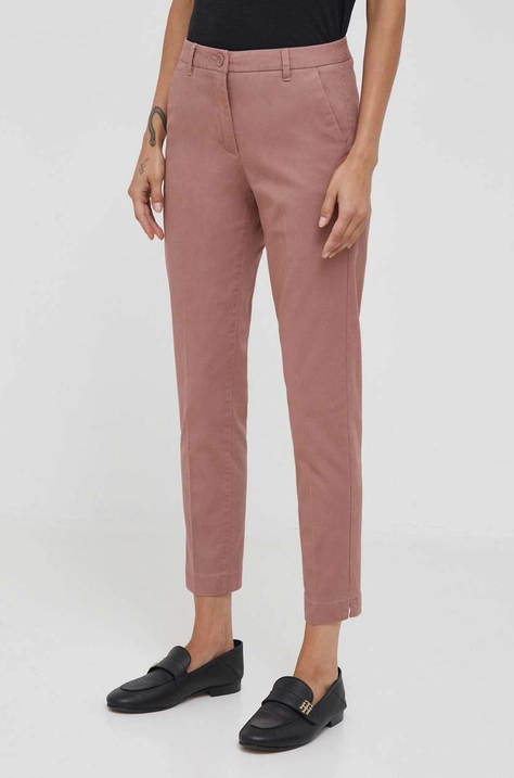 Sisley pantaloni femei, culoarea roz, mulata, high waist