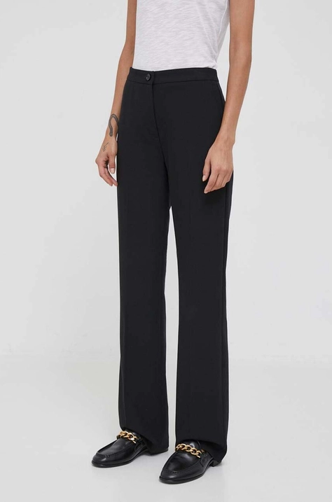 Sisley pantaloni femei, culoarea negru, drept, high waist