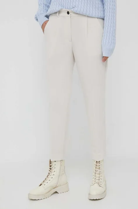 Sisley pantaloni femei, culoarea bej, fason tigareta, high waist