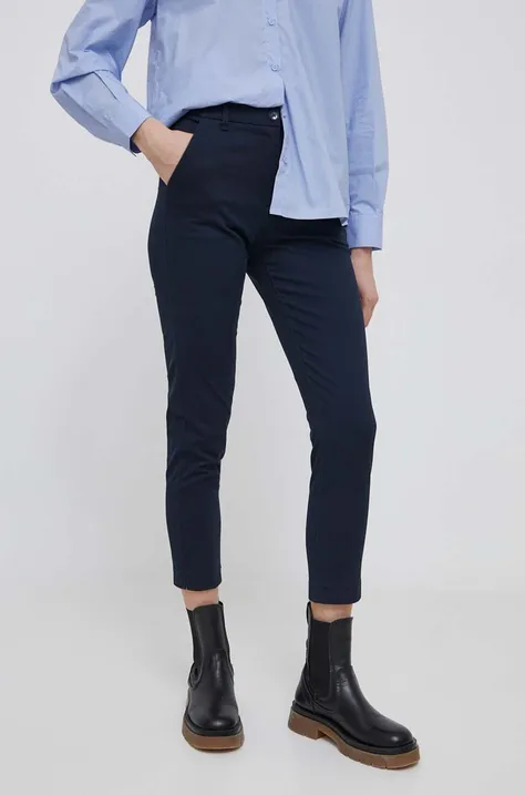 Sisley spodnie damskie kolor granatowy dzwony high waist
