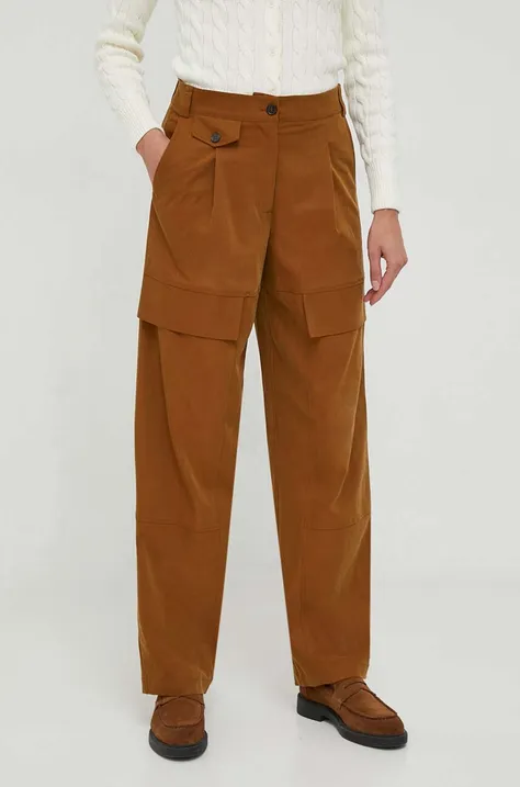 Sisley spodnie damskie kolor brązowy szerokie high waist