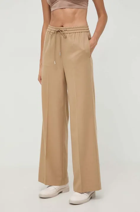 BOSS spodnie damskie kolor beżowy proste high waist