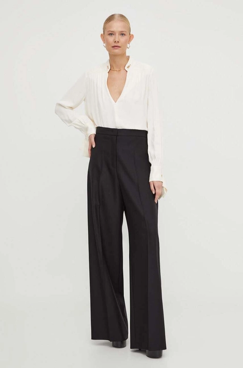 BOSS pantaloni de lana x Alica Schmidt culoarea negru, lat, high waist