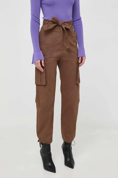 Памучен панталон Pinko в кафяво със стандартна кройка, с висока талия