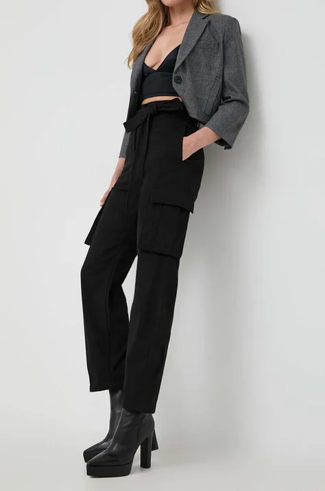 Pinko pantaloni de bumbac culoarea negru, drept, high waist