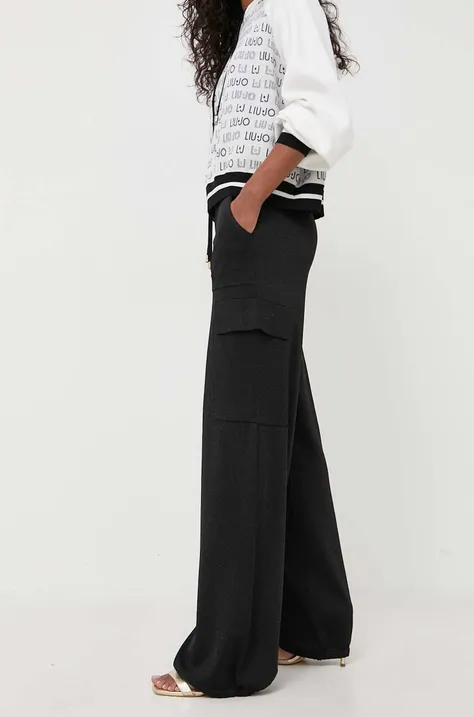 Pinko pantaloni femei, culoarea negru, drept, high waist