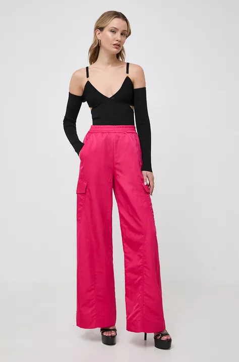 Pinko pantaloni femei, culoarea roz, lat, high waist