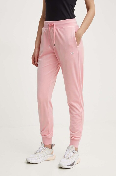 Guess pantaloni de trening culoarea roz, cu imprimeu
