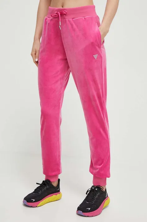 Guess pantaloni de trening culoarea roz, cu imprimeu