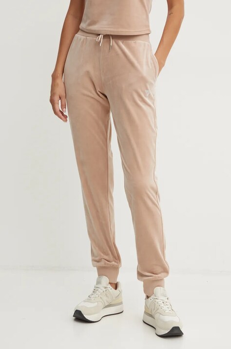 Guess pantaloni de trening culoarea maro, cu imprimeu