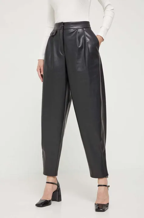 HUGO pantaloni femei, culoarea negru, lat, high waist
