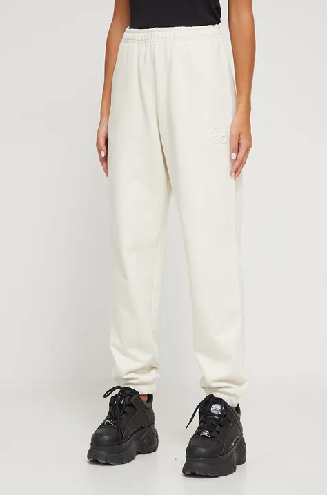 HUGO spodnie dresowe bawełniane kolor biały gładkie