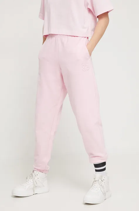 HUGO spodnie dresowe bawełniane kolor różowy gładkie