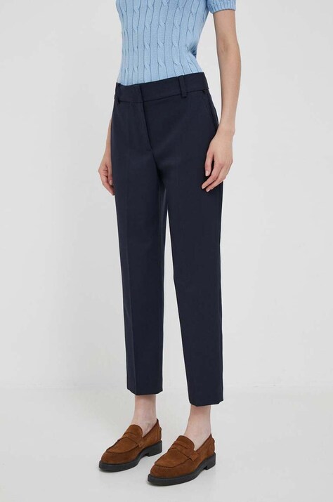 Tommy Hilfiger pantaloni femei, culoarea bleumarin, drept, high waist, WW0WW39723