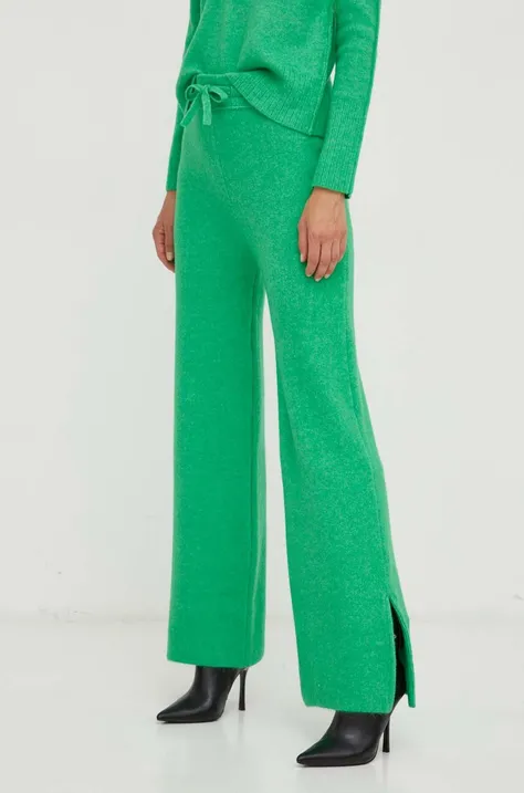 Kalhoty s příměsí vlny Patrizia Pepe zelená barva, jednoduché, high waist