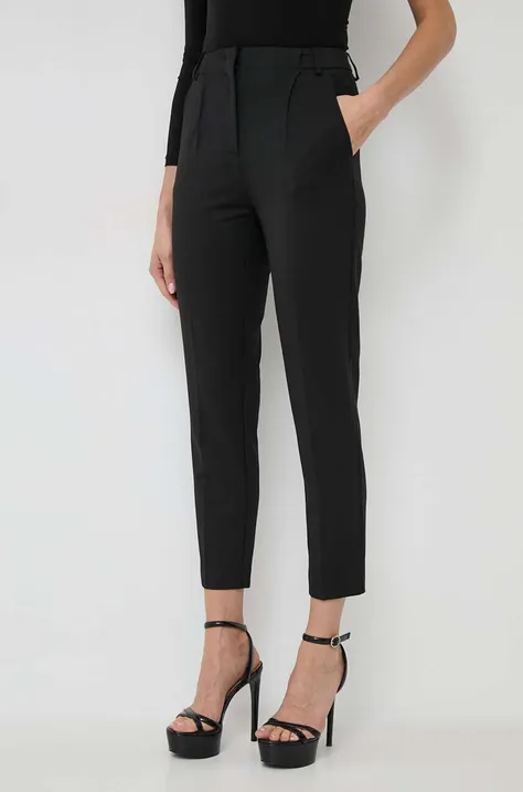 Kalhoty s příměsí vlny Patrizia Pepe černá barva, jednoduché, high waist