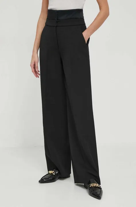 Calvin Klein pantaloni din lana culoarea negru, lat, high waist